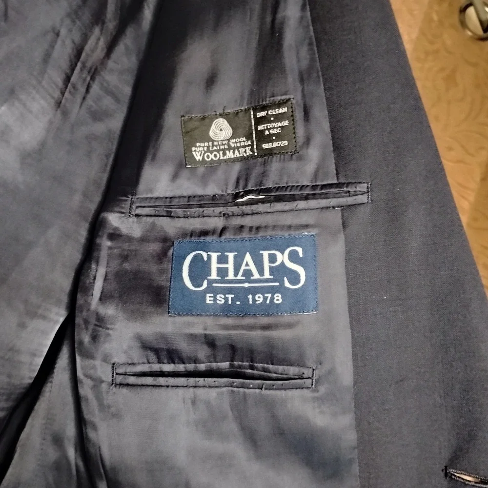 Chaps Blazer Jacket Mens 46R Navy Blue Gold Button Sport Coat Wool‎ -9